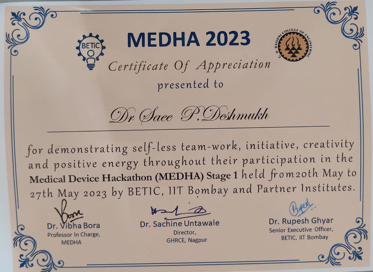 DR. SAEE -MEDHA CERTIFICATE